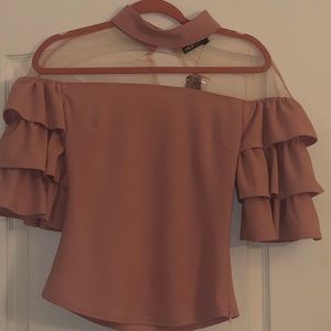 New Ruffle sleeve top with mesh